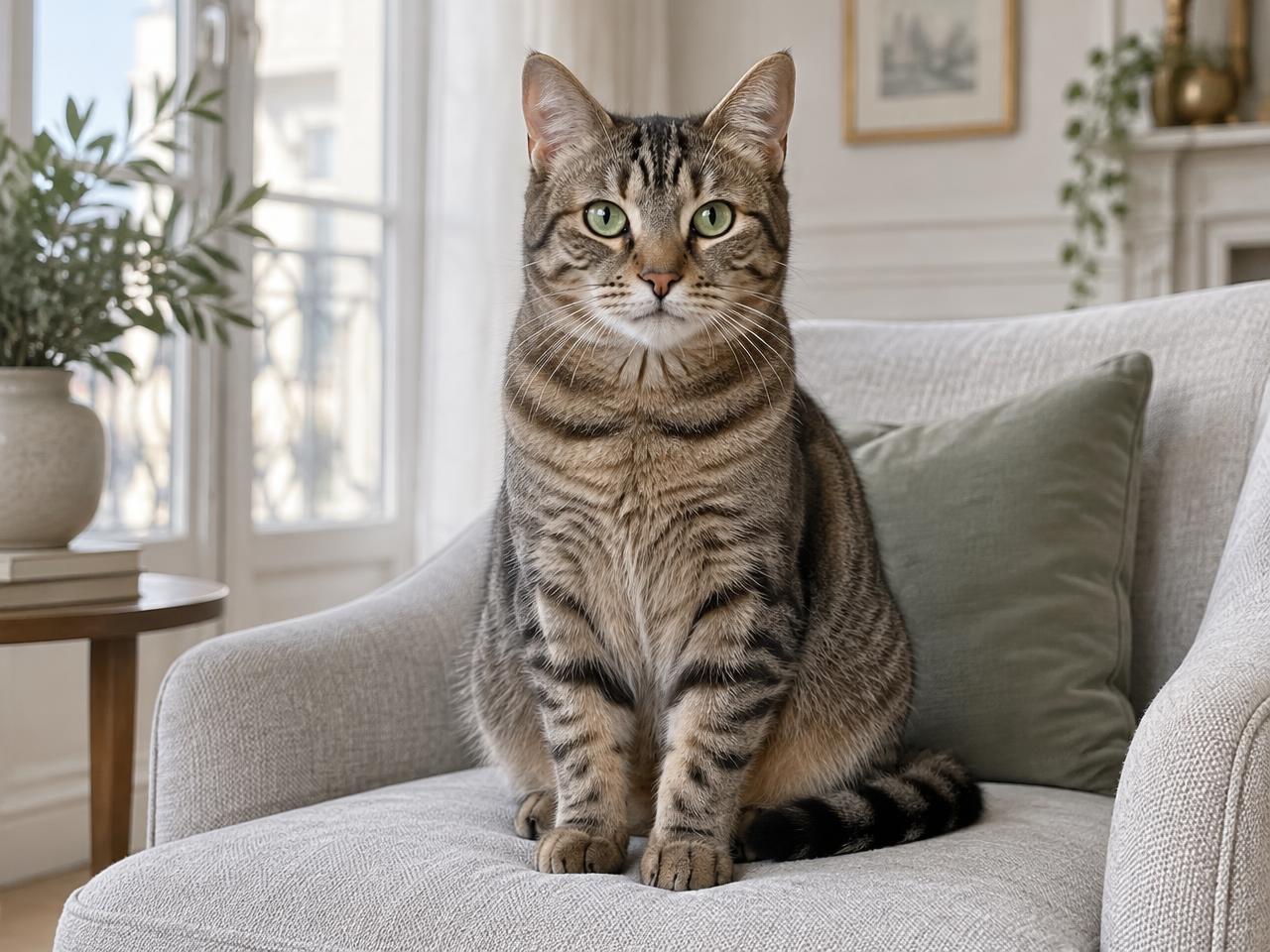 Chat tigré à domicile, illustration générée par IA